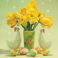 Servietten 33x33 cm - Two Hens & Yellow Flowers