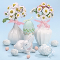 Servietten 33x33 cm - Daisies in White Flowerpots on Blue Background 