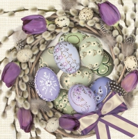 Servietten 33x33 cm - Violet Tulips Wreath with Eggs