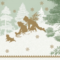 Linclass Servietten 40x40 cm - SCHLITTENFAHRT gr�n