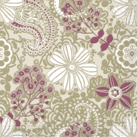 Tissue Servietten 40x40 cm - Gwenn  (olivgrün/beere)