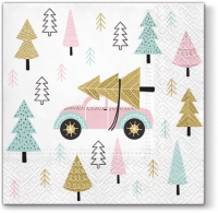 Servietten 33x33 cm - Christmas Car pink