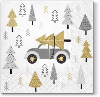 Servietten 33x33 cm - Christmas Car silver