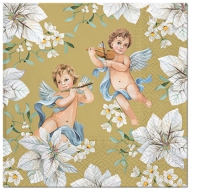 Servietten 33x33 cm - Angels in Flowers gold