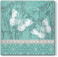 Servietten 33x33 cm - Butterflies on Linen TURQUOISE