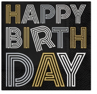 Servietten 33x33 cm - Birthday Neons (gold-silver)