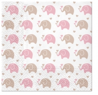 Servietten 33x33 cm - Baby Elephants (pink)