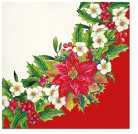 Servietten 33x33 cm - Wreath With Poinsettia Red Servietten 33x33 cm - Wreath With Poinsettia Red