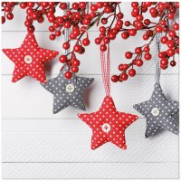 Servietten 33x33 cm - Gray-Red Stars