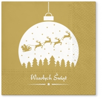 Servietten 33x33 cm - Wishes on bauble gold