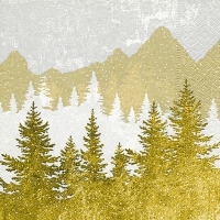 Servietten 33x33 cm - Forest silhouette gold