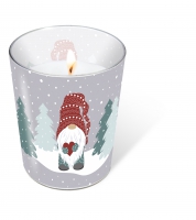 Glaskerze - Tomte in forest