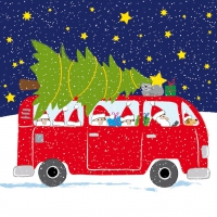Servietten 33x33 cm - Bus & Xmas Tree