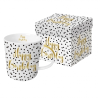Porzellan-Henkelbecher - Happy Birthday real gold