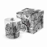 Porzellan-Henkelbecher - Tropical Flower BW