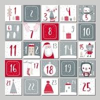 20 Servietten 33x33 cm - Advent Calender grau