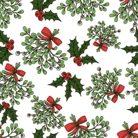 20 Servietten 33x33 cm - Holly and Mistletoe weiss