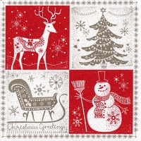 Servietten 33x33 cm - Christmas Greetings red/taupe