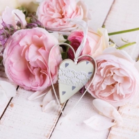 Servietten 33x33 cm - Pivoines avec Coeur