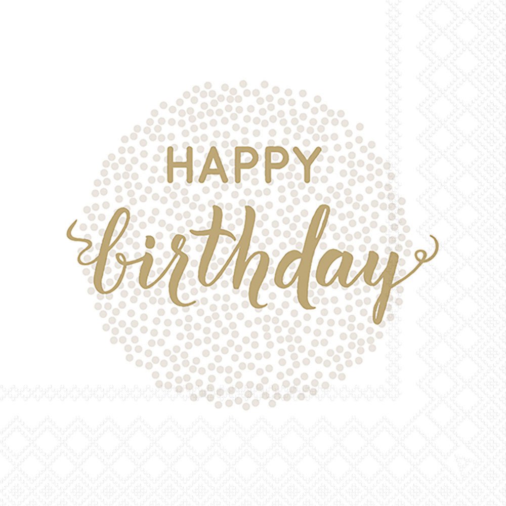 Servietten 33x33 cm - Birthday Dots Gold, Geburtstag, Schriften, Ereignisse Servietten 33x33 cm - Birthday Dots Gold