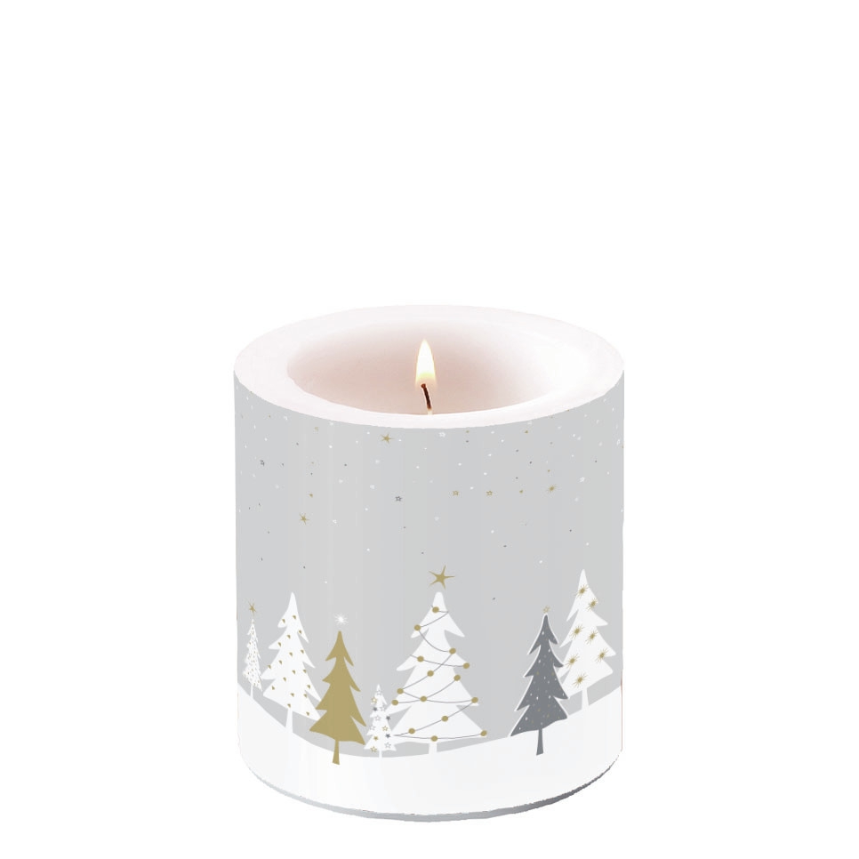 Dekorkerze klein - Midnight Trees Grey, Tannenbaum, Sterne Dekorkerze klein - Midnight Trees Grey