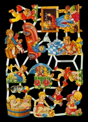 Glanzbilder - Kinder mit rotem Auto, Glanzbilder - Kinder mit rotem Auto