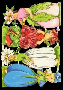 Glanzbilder - 4 Blumenmädchen, Blumen, Elfen Glanzbilder - 4 Blumenmädchen
