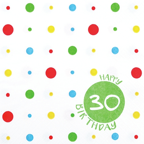 Servietten 33x33 cm - Happy 30, Punkte, Geburtstag, Schriften, Ereignisse Servietten 33x33 cm - Happy 30