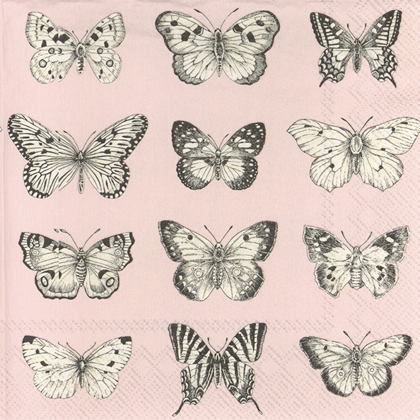 Servietten 25x25 cm - BUTTERFLIES light rose