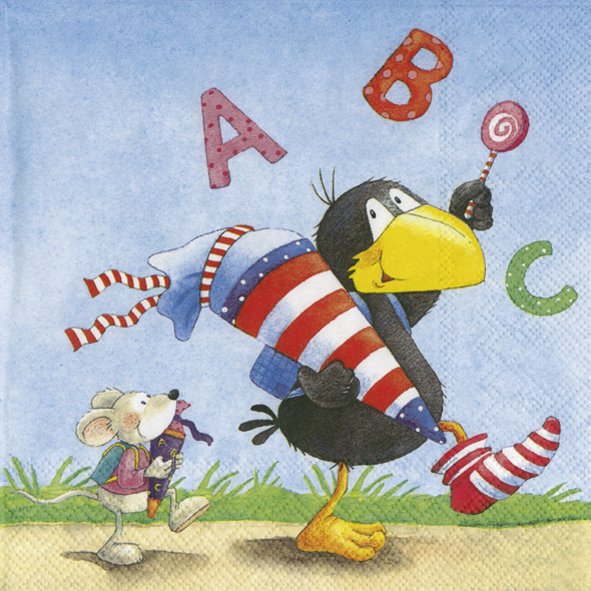 Servietten 33x33 cm - RABE SOCKE ABC, Einschulung, Schule, Ereignisse Servietten 33x33 cm - RABE SOCKE ABC