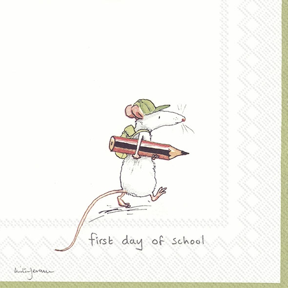 Servietten 33x33 cm - FIRST DAY OF SCHOOL white, Mäuse, Stifte, Schule, Ereignisse Servietten 33x33 cm - FIRST DAY OF SCHOOL white