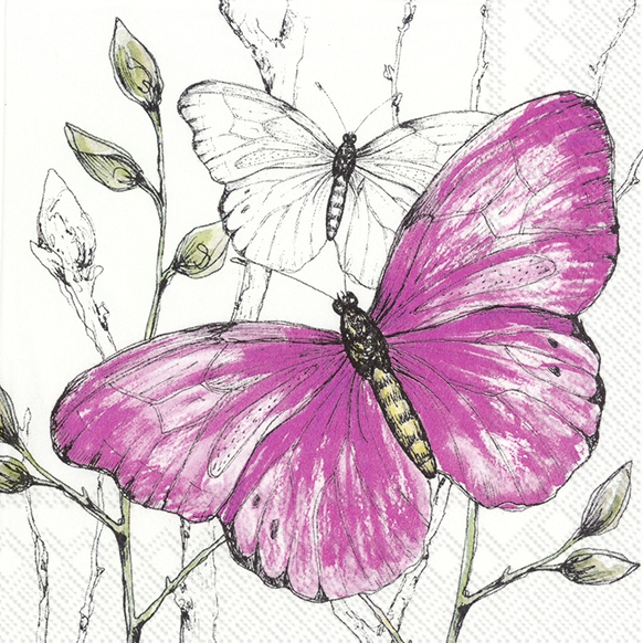 Servietten 33x33 cm - COLOURFUL BUTTERFLIES pink