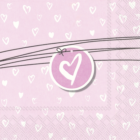 Servietten 33x33 cm - HEARTS FOR LOVE light rose