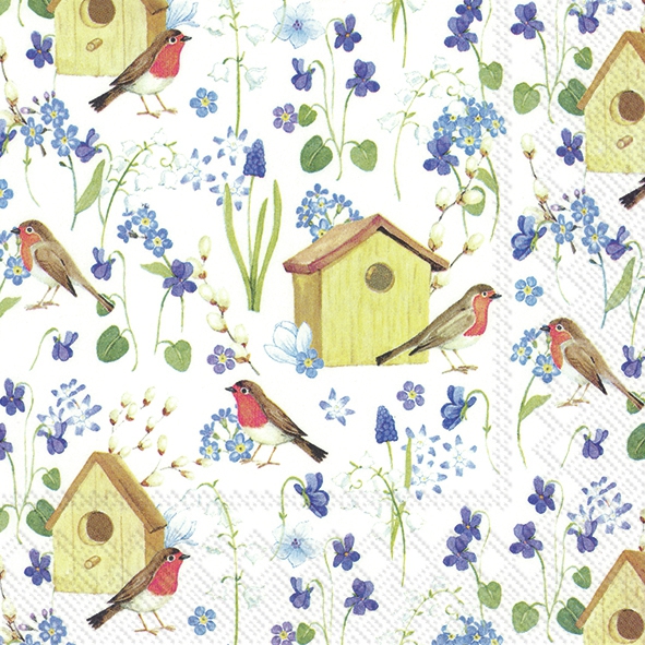 Servietten 33x33 cm - BIRDHOUSE IN SPRING