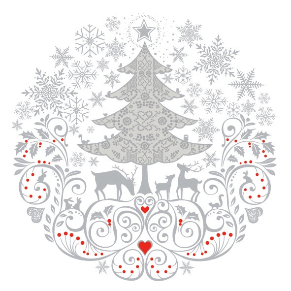 Servietten 33x33 cm - Christmas  Circle Composition