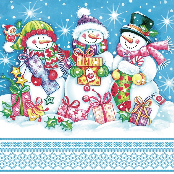 Servietten 33x33 cm - Snowmen with Presents
