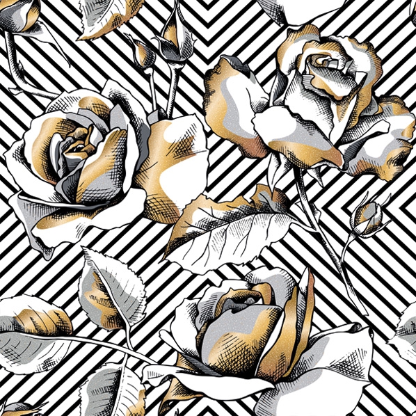 Servietten 33x33 cm - Golden Roses on a Diagonal Stripes