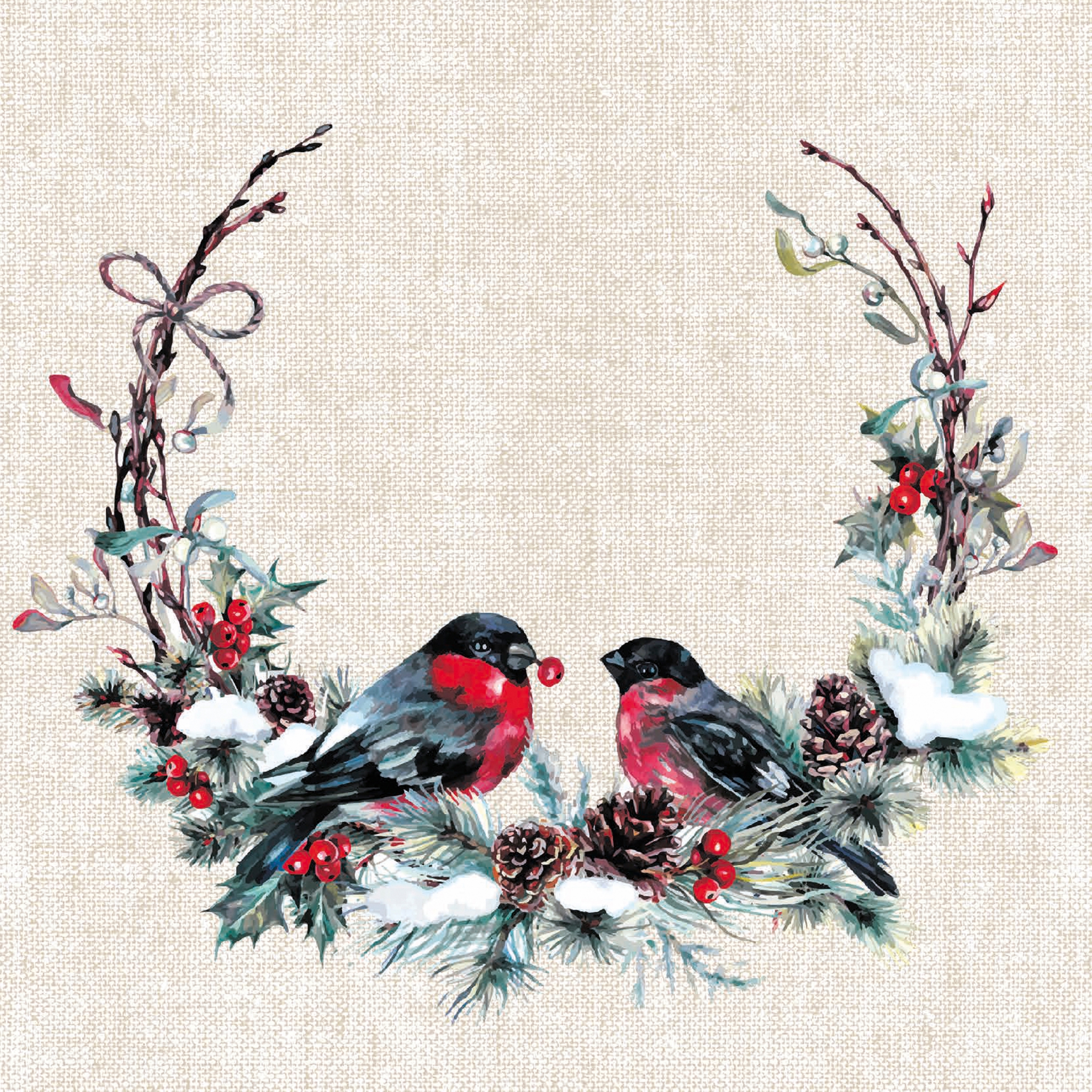 Servietten 24x24 cm - Birds in wreath