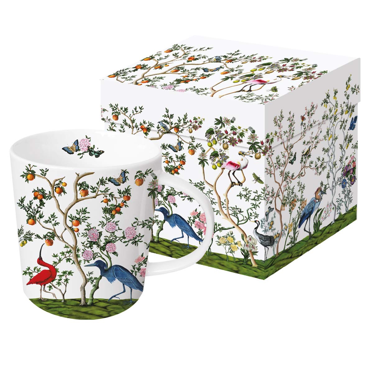 Porzellan-Henkelbecher - Bird Chinoiserie Trend