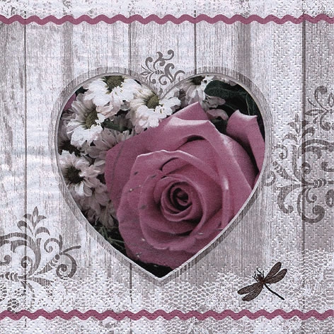 Servietten 33x33 cm - Coeur Rose Rustique vintage