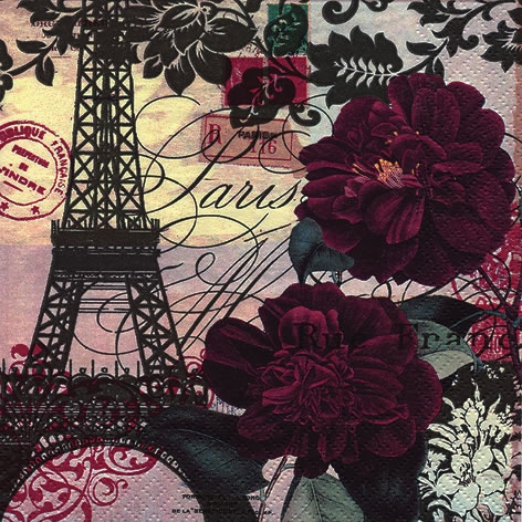 Servietten 33x33 cm - Art Parisienne, Eifelturm, Rosen, Frankreich, Blumen, Länder Servietten 33x33 cm - Art Parisienne