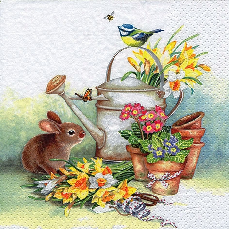 Servietten 33x33 cm - Bunny with Watering Can