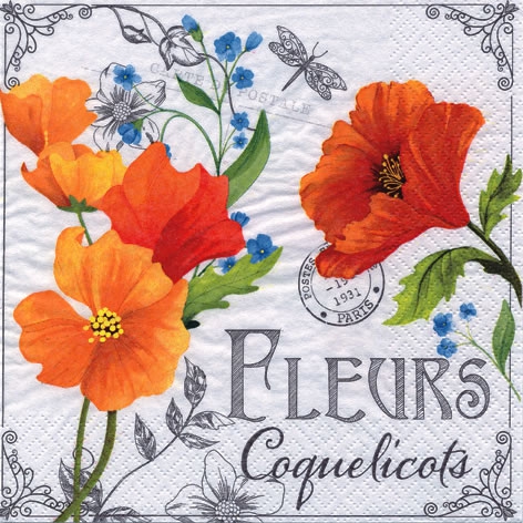 Servietten 33x33 cm - Fleurs de Coquelicots