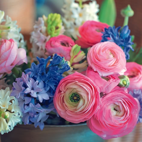 Servietten 33x33 cm - Primavera Luminosa, Ranunkeln, Hyazinthen, Blumen Servietten 33x33 cm - Primavera Luminosa